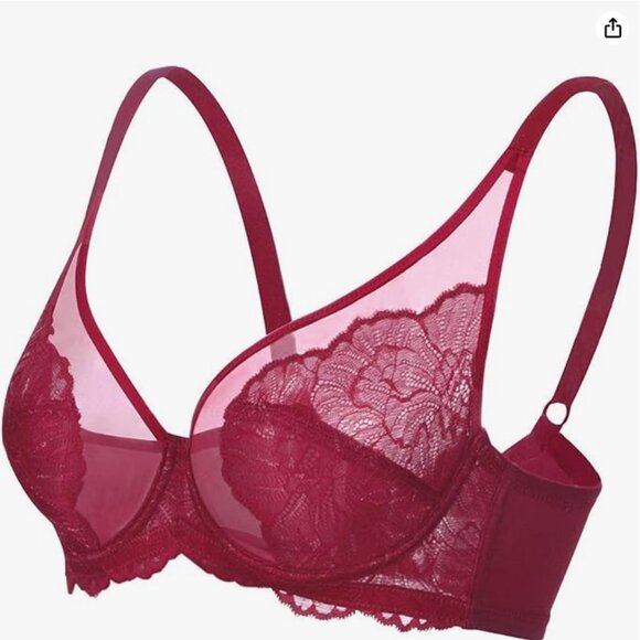 New Lace Minimizer Bra Full Coverage with Underwire -- Cranberry Red - 36DD - Picture 3 of 5
